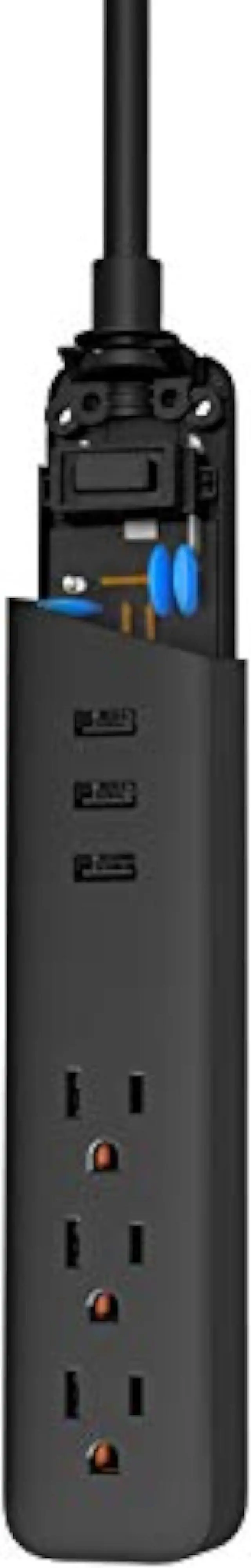 Alt view image 5 of 6 - TP Quality 3 Outlet 3 Fast Charging USB Ports Switch Power Strip Surge Protector 4Ft Extension Cord with Flat Plug for Dorm Room Office Home Work iPhone iPad UL Listed Muti-Pack (Black)