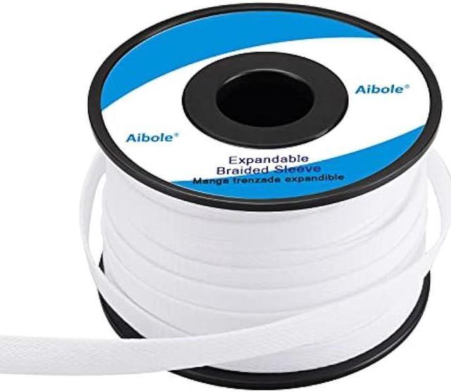 PET Expandable Braided Sleeving 100Ft-1/4 inch Wire Loom, Aibole Braided  Cable Sleeve Wire Wrap,White 