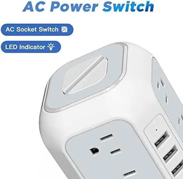 Alt view image 3 of 6 - Power Strip Tower with USB Ports-AiJoy Surge Protector with 12 AC Outlet and 4 USB Ports, 10 Feet Extension Cord, USB Charging Station with Overload Protection
