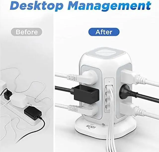 Alt view image 5 of 6 - Power Strip Tower with USB Ports-AiJoy Surge Protector with 12 AC Outlet and 4 USB Ports, 10 Feet Extension Cord, USB Charging Station with Overload Protection