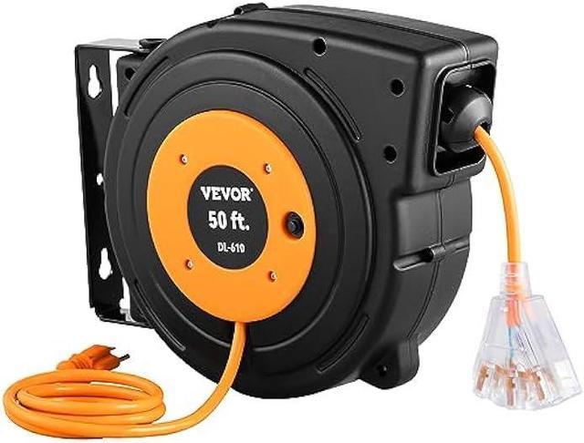 VEVOR Retractable Extension Cord Reel, 50 FT Heavy Duty 14AWG/3C