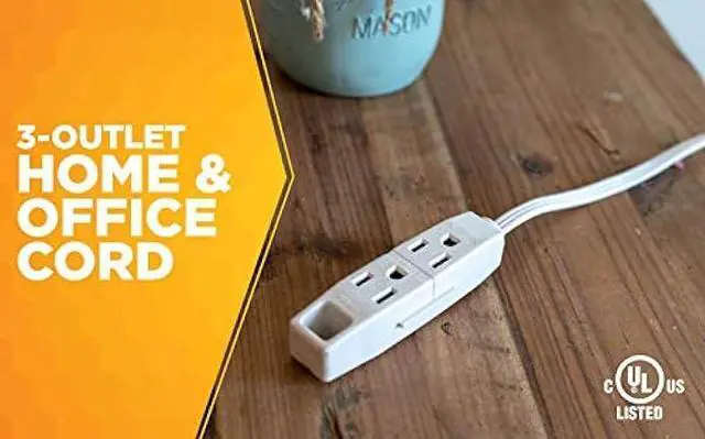 Alt view image 2 of 6 - Coleman Cable 03517 Flat Plug Extension Cord; 16/3 Grounded with 3-Outlet Trinector Tap; 6-Foot