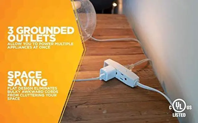 Alt view image 4 of 6 - Coleman Cable 03517 Flat Plug Extension Cord; 16/3 Grounded with 3-Outlet Trinector Tap; 6-Foot
