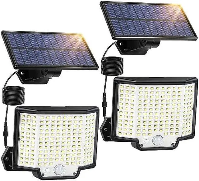 Main image of 2-Pack Outdoor Solar Lights with 166 Extra Bright LEDs, 3 Modes, Waterproof Motion Sensor Solar Flood Lights with 16ft Extension Wires, Security Light for Patio, Yard, Garden, Porch, and Garage, 6500K