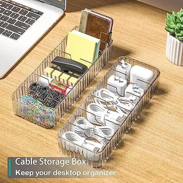 Alt view image 2 of 5 - Cable Storage Boxes Organizers 2 Pack,Cord Charger Storage Organizer Box Case with 20pcs Cable Ties,Stackable,Clear