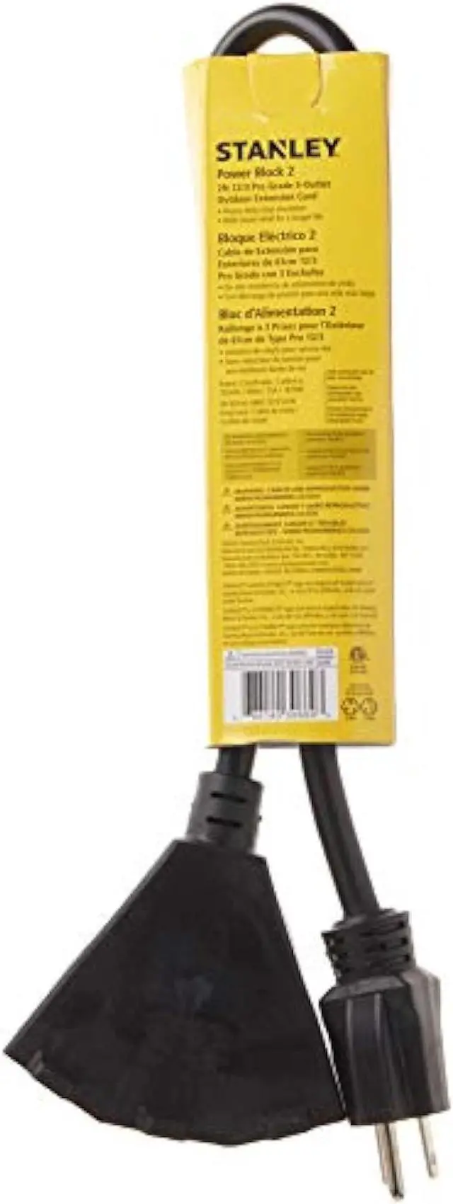 Alt view image 3 of 6 - Stanley 30669 Pro Block 2 Grounded 3-Outlet Outdoor Extension Cord, 2-Feet, Black