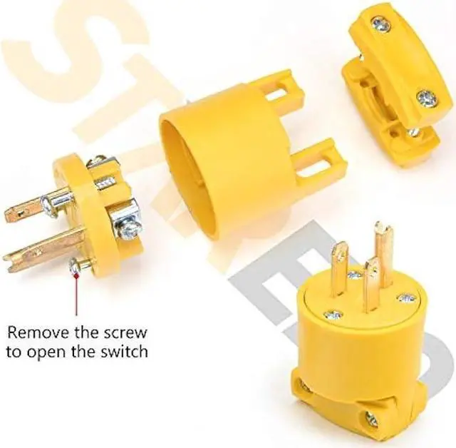 Alt view image 4 of 6 - STARELO Electrical Replacement Plug Extension Cord End Yellow Shell 125V 15A 2Pole 3Wire NEMA 5-15P Industrial Grade 3-Prong Straight Blade Grounding Type(3)
