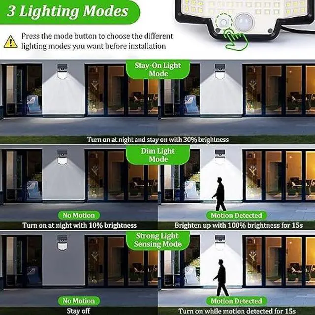 Alt view image 3 of 5 - 2-Pack Outdoor Solar Lights with 166 Extra Bright LEDs, 3 Modes, Waterproof Motion Sensor Solar Flood Lights with 16ft Extension Wires, Security Light for Patio, Yard, Garden, Porch, and Garage, 6500K