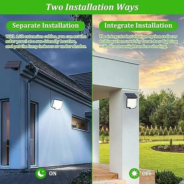 Alt view image 4 of 5 - 2-Pack Outdoor Solar Lights with 166 Extra Bright LEDs, 3 Modes, Waterproof Motion Sensor Solar Flood Lights with 16ft Extension Wires, Security Light for Patio, Yard, Garden, Porch, and Garage, 6500K