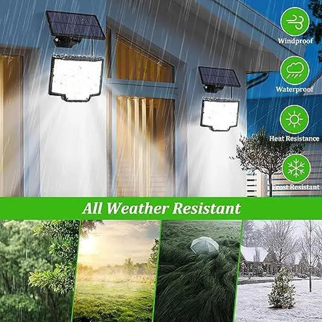 Alt view image 5 of 5 - 2-Pack Outdoor Solar Lights with 166 Extra Bright LEDs, 3 Modes, Waterproof Motion Sensor Solar Flood Lights with 16ft Extension Wires, Security Light for Patio, Yard, Garden, Porch, and Garage, 6500K