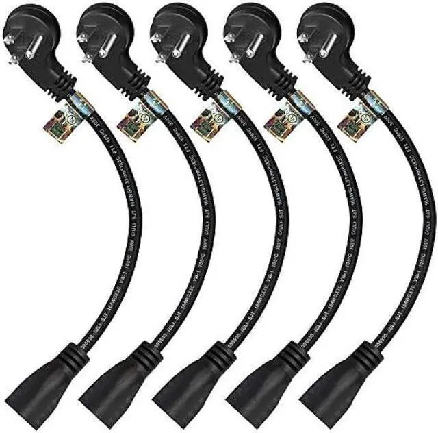 Main image of 1 Foot Extension Cord - Flat Plug Space Saver Short Cable, Three Prong, 16 AWG Thickness - 5 Pack - By Luxury Office