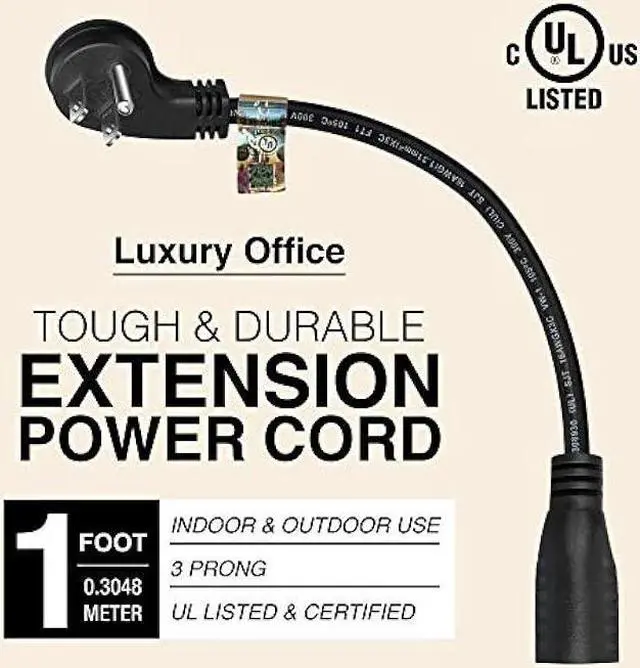 Alt view image 3 of 7 - 1 Foot Extension Cord - Flat Plug Space Saver Short Cable, Three Prong, 16 AWG Thickness - 5 Pack - By Luxury Office