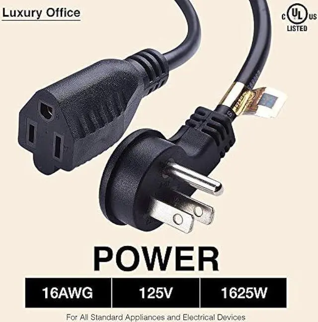 Alt view image 4 of 7 - 1 Foot Extension Cord - Flat Plug Space Saver Short Cable, Three Prong, 16 AWG Thickness - 5 Pack - By Luxury Office