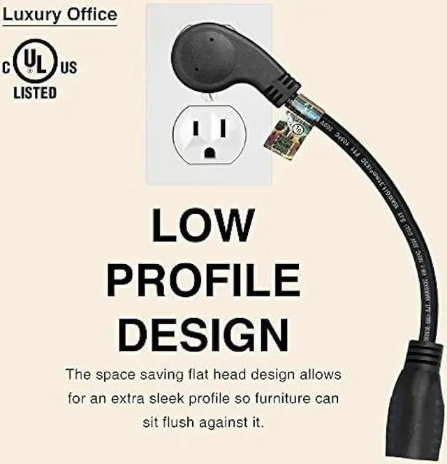 Alt view image 5 of 7 - 1 Foot Extension Cord - Flat Plug Space Saver Short Cable, Three Prong, 16 AWG Thickness - 5 Pack - By Luxury Office