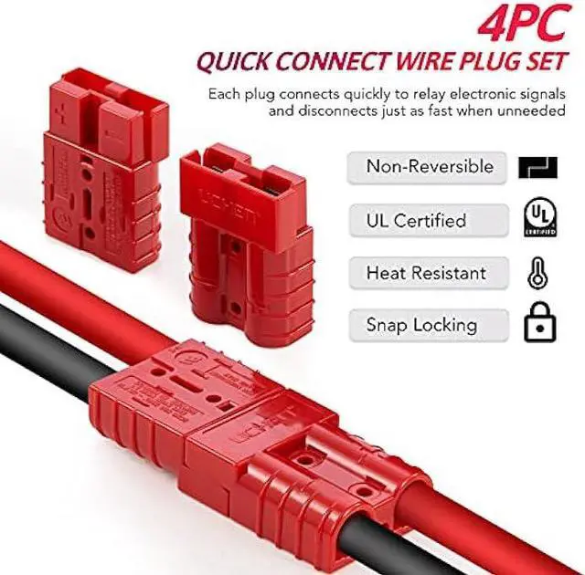 Alt view image 2 of 5 - OMT Wire Connector 4 Pack, 50A Wire Harness Plug Kit for 6-12 Gauge Cables, 12V-36V Battery Quick Connect Disconnect Set for Car Bike ATV Winches Lifts Motors More, Set of 4, Red