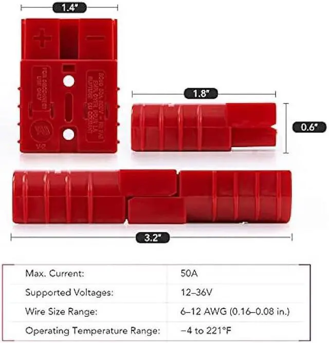 Alt view image 3 of 5 - OMT Wire Connector 4 Pack, 50A Wire Harness Plug Kit for 6-12 Gauge Cables, 12V-36V Battery Quick Connect Disconnect Set for Car Bike ATV Winches Lifts Motors More, Set of 4, Red