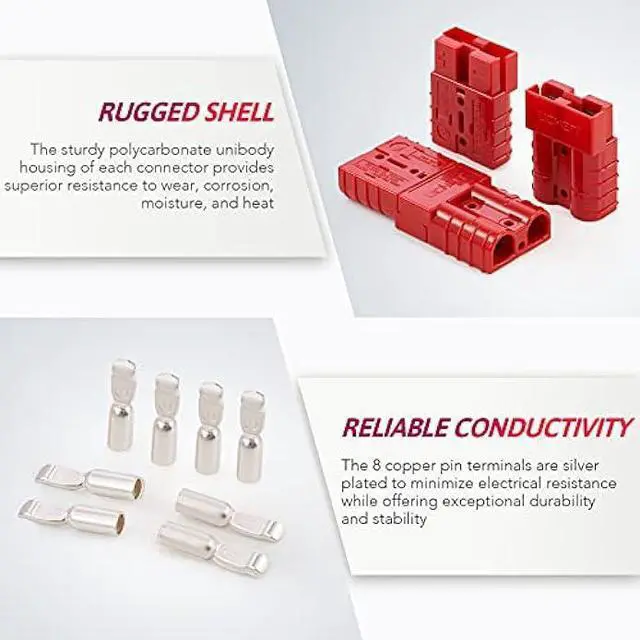 Alt view image 4 of 5 - OMT Wire Connector 4 Pack, 50A Wire Harness Plug Kit for 6-12 Gauge Cables, 12V-36V Battery Quick Connect Disconnect Set for Car Bike ATV Winches Lifts Motors More, Set of 4, Red