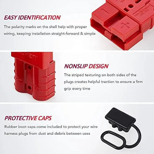 Alt view image 5 of 5 - OMT Wire Connector 4 Pack, 50A Wire Harness Plug Kit for 6-12 Gauge Cables, 12V-36V Battery Quick Connect Disconnect Set for Car Bike ATV Winches Lifts Motors More, Set of 4, Red