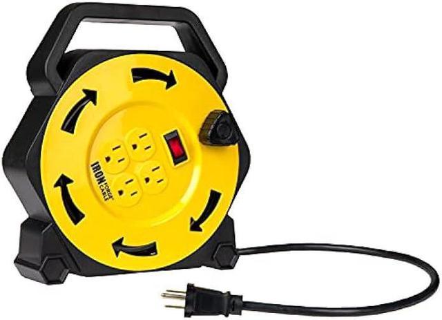 Iron Forge 25 ft Retractable Extension Cord Reel With Power Foot Switch - Power  Cord Reel With Multiple Outlet , Outdoor Electrical Roller Reel - 16/3 SJTW  Durable Winding Cable, 13 Amp, UL Listed 