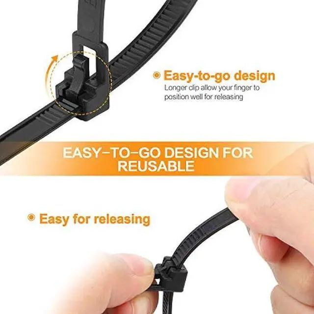 Alt view image 4 of 5 - Reusable Zip Ties Assorted Sizes 6+8+10+12 Inch 100 Packs Releasable Zip Tie Heavy Duty Round Ending No Hurt Removable Cable Ties Reusable Indoor Outdoor Tie Wraps for Wire No Slip Off