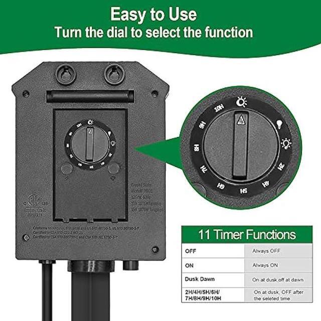 Alt view image 4 of 7 - TiFFCOFiO Outdoor Power Strip Timer, Dusk to Dawn Sensor Outdoor Timer for Lights, 6 Feet Extension Cord Waterproof, 6 Grounded Outlets for Halloween and Christmas Decorations, ETL Listed
