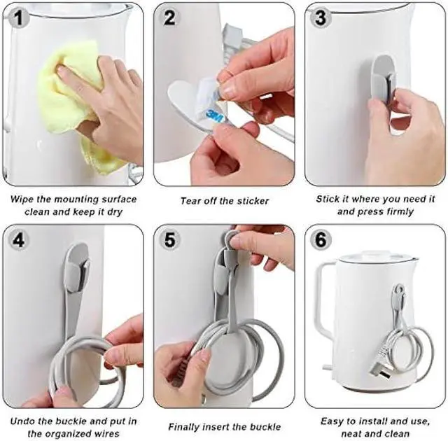 Alt view image 4 of 6 - 12 Pcs Cord Bundlers Cord Organizer for Appliances, Self Adhesive Kitchen Appliance Cord Wrapper Sticky Silicone Cord Holder Cable Organizer for Data Cable, Air Fryer, Toaster (Gray)