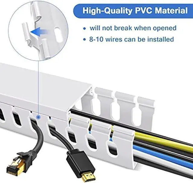 Alt view image 4 of 7 - Cable Duct Management Raceway Kit, 62.8 (4 x 15.7) Server Rack Cable Management, Cable Management for Hide Network HDMI VGA Cable, Open Slot Cable Track Desk Wire Channel, Cable Raceway White 4 Pack