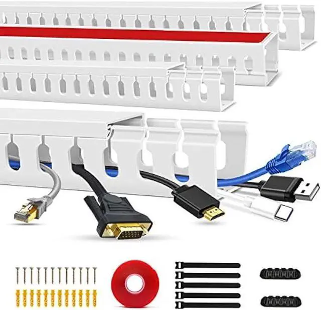 Main image of Cable Duct Management Raceway Kit, 62.8 (4 x 15.7) Server Rack Cable Management, Cable Management for Hide Network HDMI VGA Cable, Open Slot Cable Track Desk Wire Channel, Cable Raceway White 4 Pack