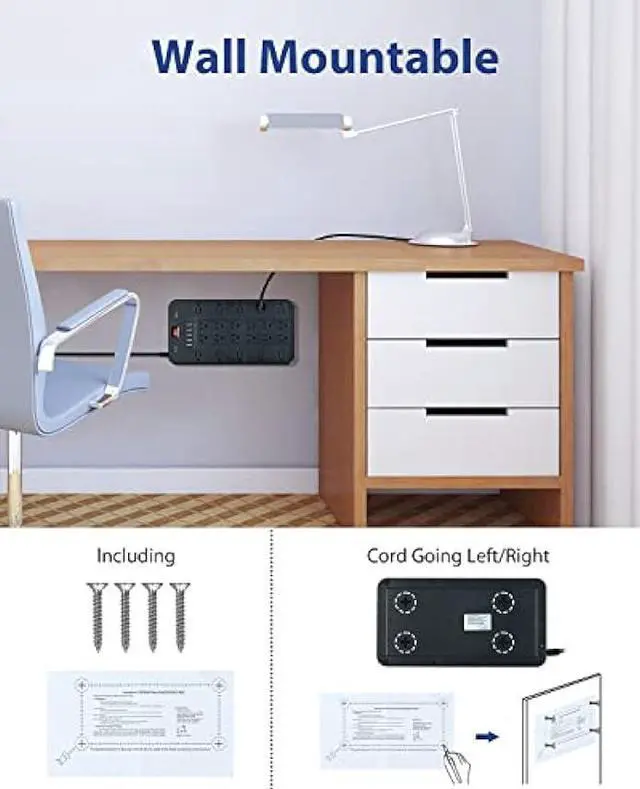 Alt view image 5 of 6 - Power Strip Surge Protector, FDTEK Multiple Plug Outlet with 22 AC Outlets and 6 USB 1875W/15A 2100 Joules 6.5Ft Flat Plug Extension Cord Heavy Duty Large Power Strip for Home Office Dorm Black