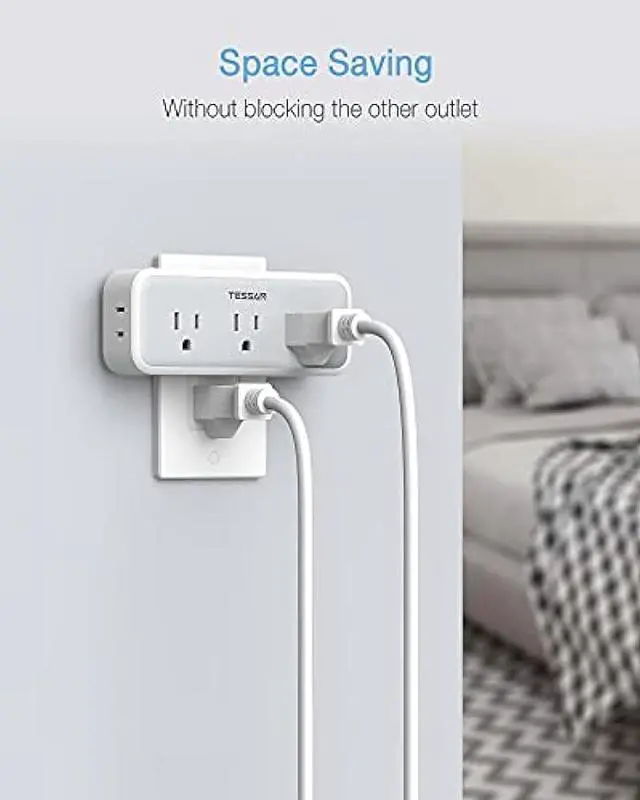 Alt view image 3 of 6 - Multi Plug Outlet Extender, TESSAN Surge Protector Wall Plug Splitter with 5 Electrical Outlet Expander, Multiple Plug Adapter for Travel Home Office