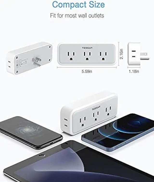 Alt view image 5 of 6 - Multi Plug Outlet Extender, TESSAN Surge Protector Wall Plug Splitter with 5 Electrical Outlet Expander, Multiple Plug Adapter for Travel Home Office
