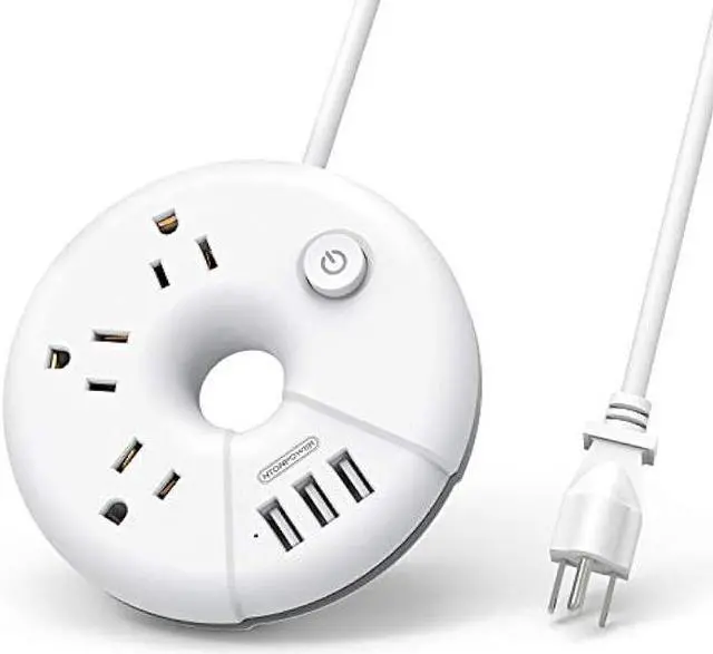 Main image of Travel Power Strip with USB Ports, NTONPOWER Power Strip with 3 Outlet 3 USB, 5 ft Extension Cord with USB Ports, Desktop Charging Station for Indoor Home Office Dorm Room Cruise Essentials, White