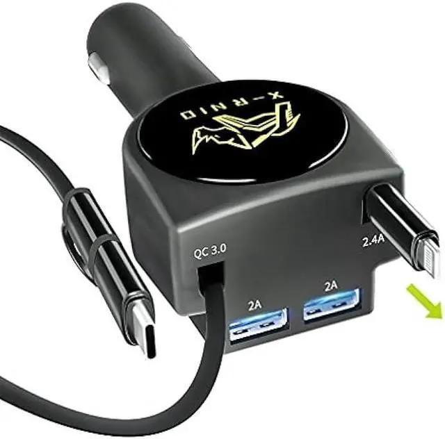 Main image of Retractable Car Charger, Fast Charge 3.1A 47W, Retractable Cables (3Ft) and 2 USB Ports Car Charger Adapter, Compatible with iPhone & Android Cell Phones,Car Accessories Interior