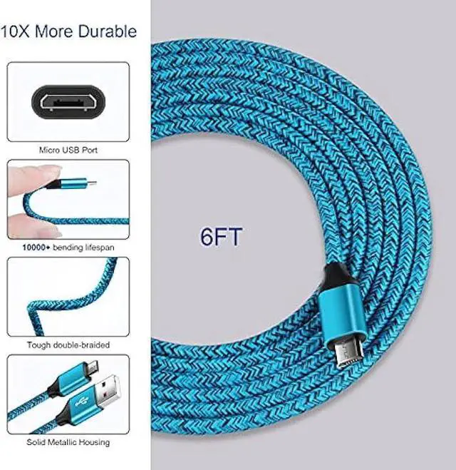 Alt view image 3 of 7 - 18W QC3.0 Fast Wall Charger Plug for Android Phone Fast Charging for Fire Tablet, Kindle, Samsung Galaxy J3 J5 J7 J8 S7 S6, PS4 Xbox LG K40 K20, Moto E4 E5 E6, Micro USB Charger Cable Cord 6FT 2Pack