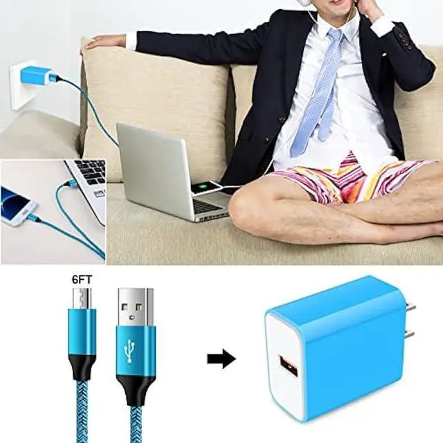 Alt view image 4 of 7 - 18W QC3.0 Fast Wall Charger Plug for Android Phone Fast Charging for Fire Tablet, Kindle, Samsung Galaxy J3 J5 J7 J8 S7 S6, PS4 Xbox LG K40 K20, Moto E4 E5 E6, Micro USB Charger Cable Cord 6FT 2Pack