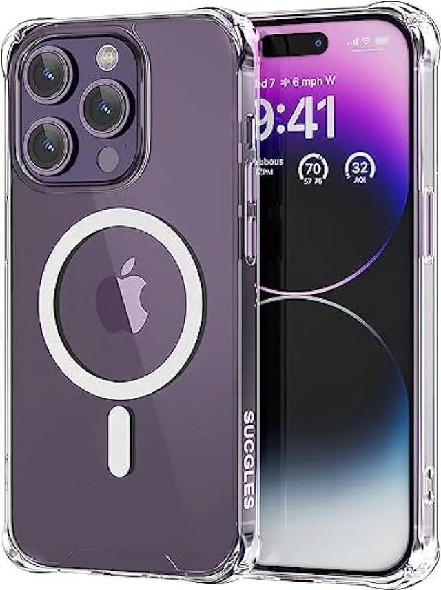 Main image of SUCGLES for iPhone 14 Pro Max Case, Compatible with MagSafe, Shockproof Military Grade Protection, Non-Yellowing, Strong Magnetic Slim Phone Cover for Apple 14 Pro Max (A-Mag Safe Clear Bumper)