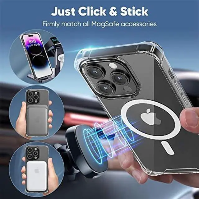 Alt view image 5 of 6 - SUCGLES for iPhone 14 Pro Max Case, Compatible with MagSafe, Shockproof Military Grade Protection, Non-Yellowing, Strong Magnetic Slim Phone Cover for Apple 14 Pro Max (A-Mag Safe Clear Bumper)