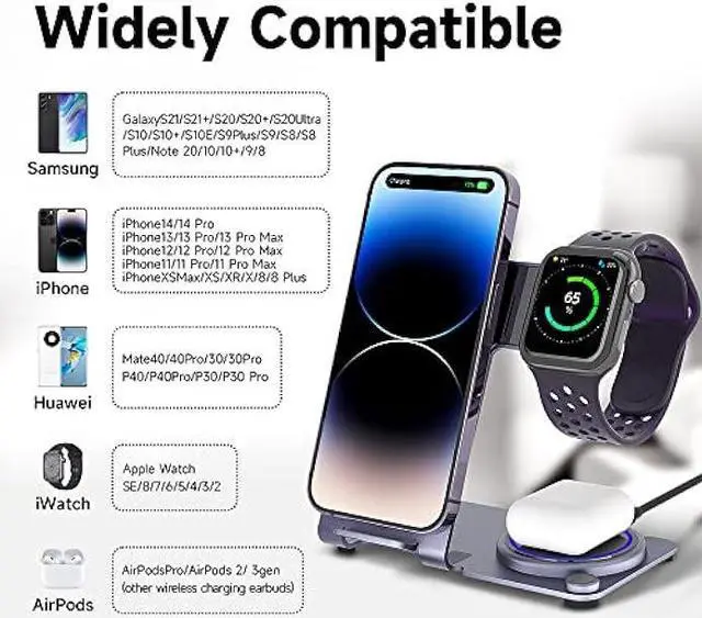 Alt view image 3 of 6 - Wireless Charger, Aluminum Alloy 3 in 1 Wireless Charging Station for Apple iPhone/iWatch/Airpods,iPhone 14,13,12,11 (Pro, ProMax)/XS/XR/XS/X/8(Plus),iWatch8/7/6/SE/5/4/3/2,AirPods 3/2/pro