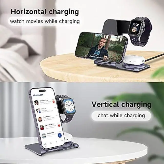 Alt view image 5 of 6 - Wireless Charger, Aluminum Alloy 3 in 1 Wireless Charging Station for Apple iPhone/iWatch/Airpods,iPhone 14,13,12,11 (Pro, ProMax)/XS/XR/XS/X/8(Plus),iWatch8/7/6/SE/5/4/3/2,AirPods 3/2/pro
