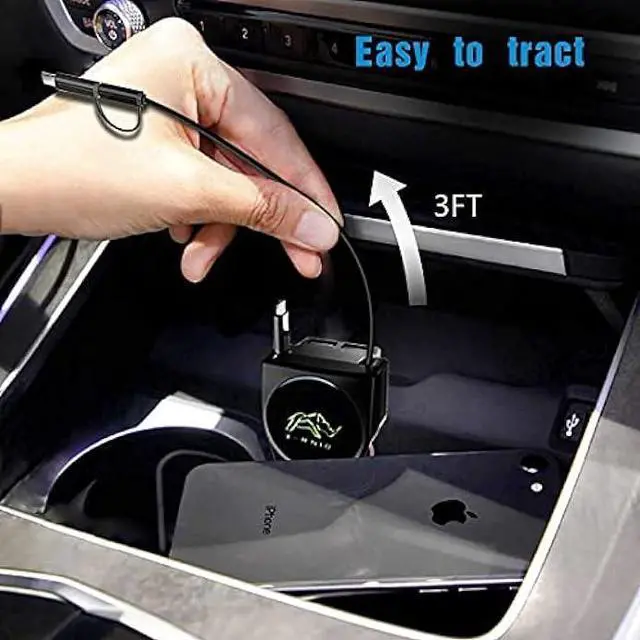 Alt view image 2 of 6 - Retractable Car Charger, Fast Charge 3.1A 47W, Retractable Cables (3Ft) and 2 USB Ports Car Charger Adapter, Compatible with iPhone & Android Cell Phones,Car Accessories Interior