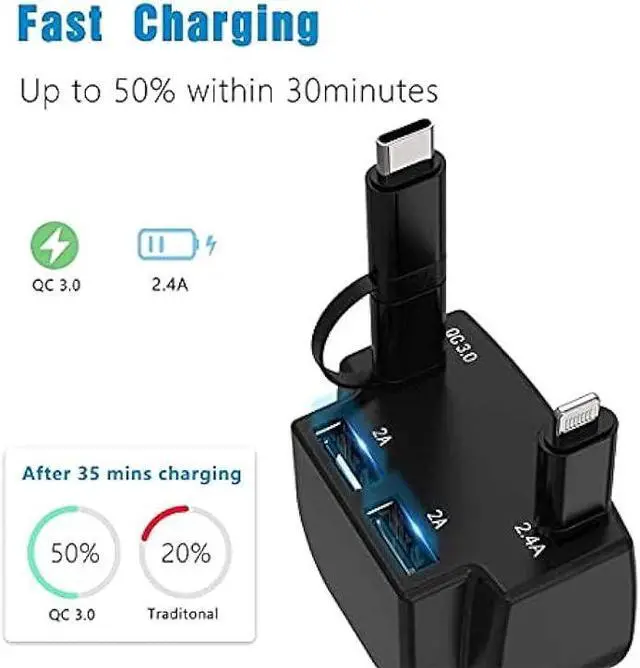 Alt view image 4 of 6 - Retractable Car Charger, Fast Charge 3.1A 47W, Retractable Cables (3Ft) and 2 USB Ports Car Charger Adapter, Compatible with iPhone & Android Cell Phones,Car Accessories Interior