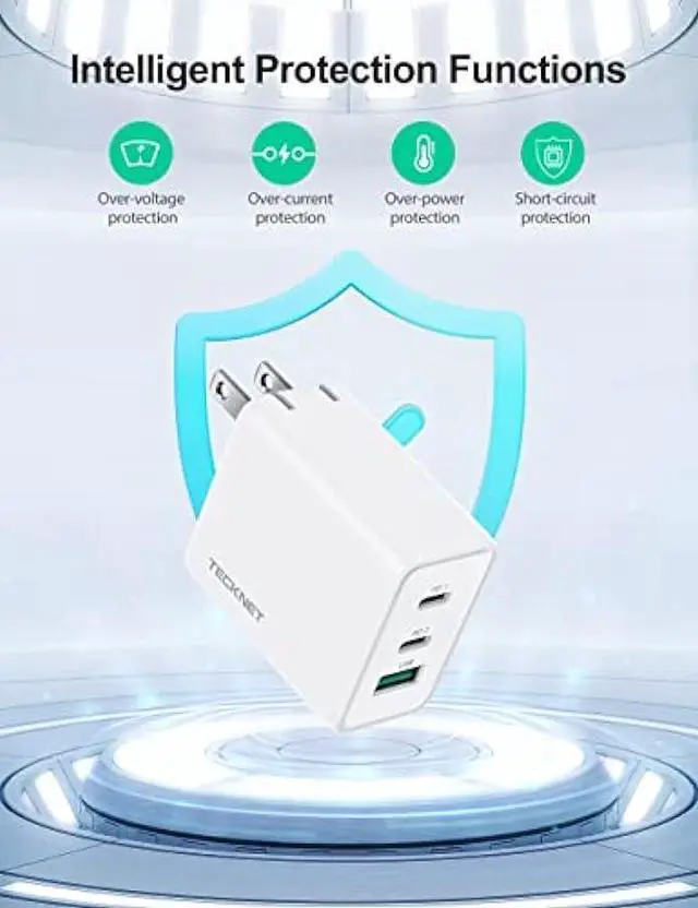 Alt view image 7 of 7 - USB C Charger TECKNET 65W PD 3.0 GaN Charger Type C Foldable Adapter with 3-Port Fast Wall Charger Compatible with iPhone 15 Pro Max/15 Plus/15 Pro/15/14/13/12/MacBook Pro/iPad/Switch/Galaxy S23