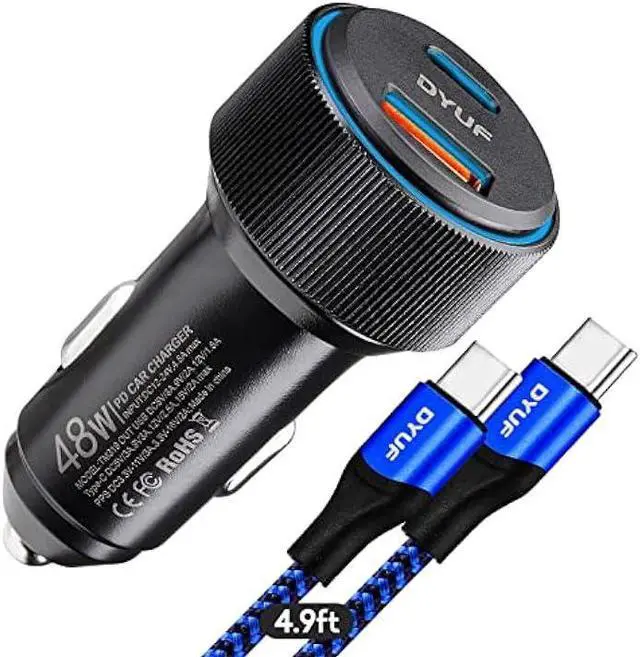 Main image of DYUF USB C Car Charger 48W,Fast Car Charger Adapter,with 60W Type C Fast Charging Cable,Dual USB Port PD30W&QC3.0 18W Car Phone Charger,for Samsung Galaxy S22/S21/Ultra 5G,Note 20/10iPad Pro,Etc