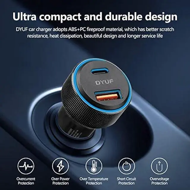 Alt view image 2 of 7 - DYUF USB C Car Charger 48W,Fast Car Charger Adapter,with 60W Type C Fast Charging Cable,Dual USB Port PD30W&QC3.0 18W Car Phone Charger,for Samsung Galaxy S22/S21/Ultra 5G,Note 20/10iPad Pro,Etc
