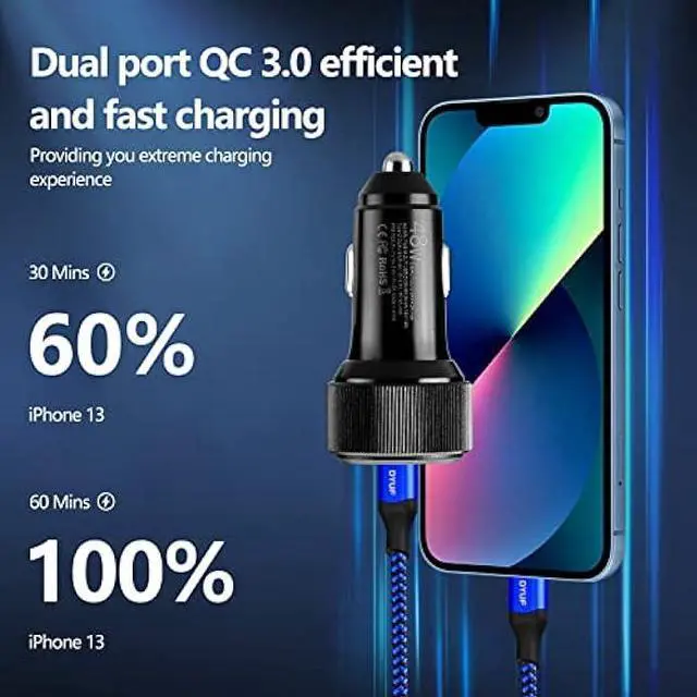 Alt view image 3 of 7 - DYUF USB C Car Charger 48W,Fast Car Charger Adapter,with 60W Type C Fast Charging Cable,Dual USB Port PD30W&QC3.0 18W Car Phone Charger,for Samsung Galaxy S22/S21/Ultra 5G,Note 20/10iPad Pro,Etc