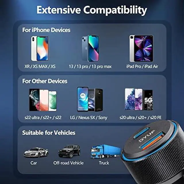 Alt view image 7 of 7 - DYUF USB C Car Charger 48W,Fast Car Charger Adapter,with 60W Type C Fast Charging Cable,Dual USB Port PD30W&QC3.0 18W Car Phone Charger,for Samsung Galaxy S22/S21/Ultra 5G,Note 20/10iPad Pro,Etc