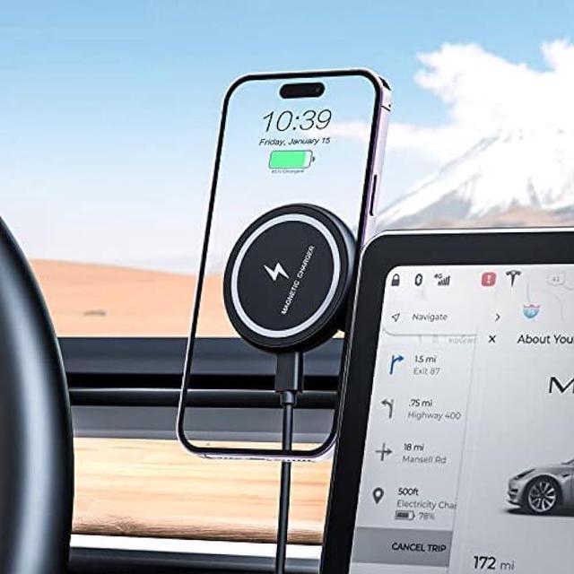 Main image of Marnana Fast Charging Wireless Car Charger Mount, Magnetic Foldable Car Phone Holder for Tesla Model 3/Y Designed for MagSafe Compatible with iPhone 12/13/14 Series