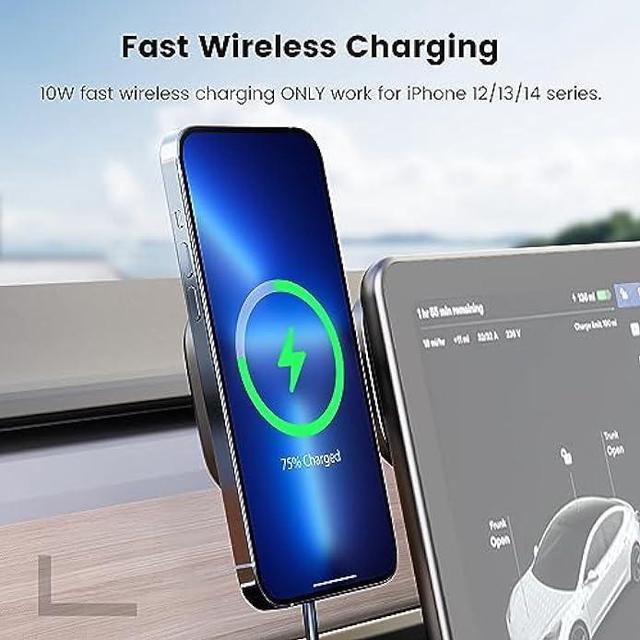 Alt view image 2 of 6 - Marnana Fast Charging Wireless Car Charger Mount, Magnetic Foldable Car Phone Holder for Tesla Model 3/Y Designed for MagSafe Compatible with iPhone 12/13/14 Series
