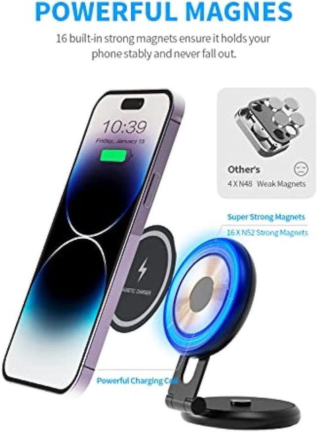 Alt view image 3 of 6 - Marnana Fast Charging Wireless Car Charger Mount, Magnetic Foldable Car Phone Holder for Tesla Model 3/Y Designed for MagSafe Compatible with iPhone 12/13/14 Series