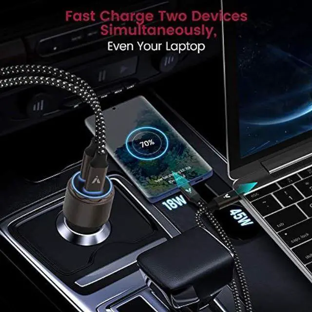 Alt view image 4 of 7 - VELOGK Super Fast Type C Car Charger [73W Turbo], Metal Adaptive 55W 45W PPS/PD&QC3.0 USB C Car Adapter[Super Fast Charging 2.0]for Samsung S23 Ultra/S22+/S21/S20/Note 20/10 Plus,iPad Pro/Air,Macbook